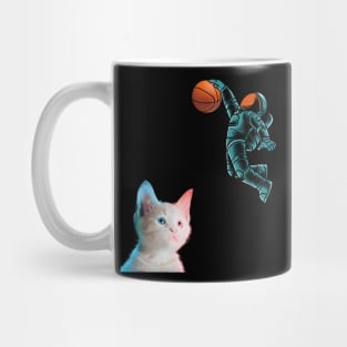 Cute Kitten Astronaut Playing Basketball For Cat Lover Tee T-Shirt Mug